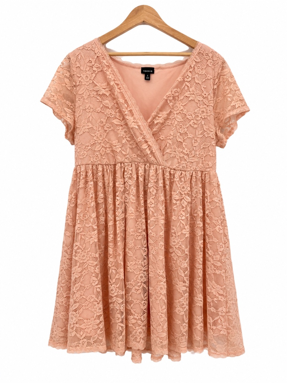 Torrid Blush Pink Floral Lace Surplice Skater Mini Dress Plus Size 2X